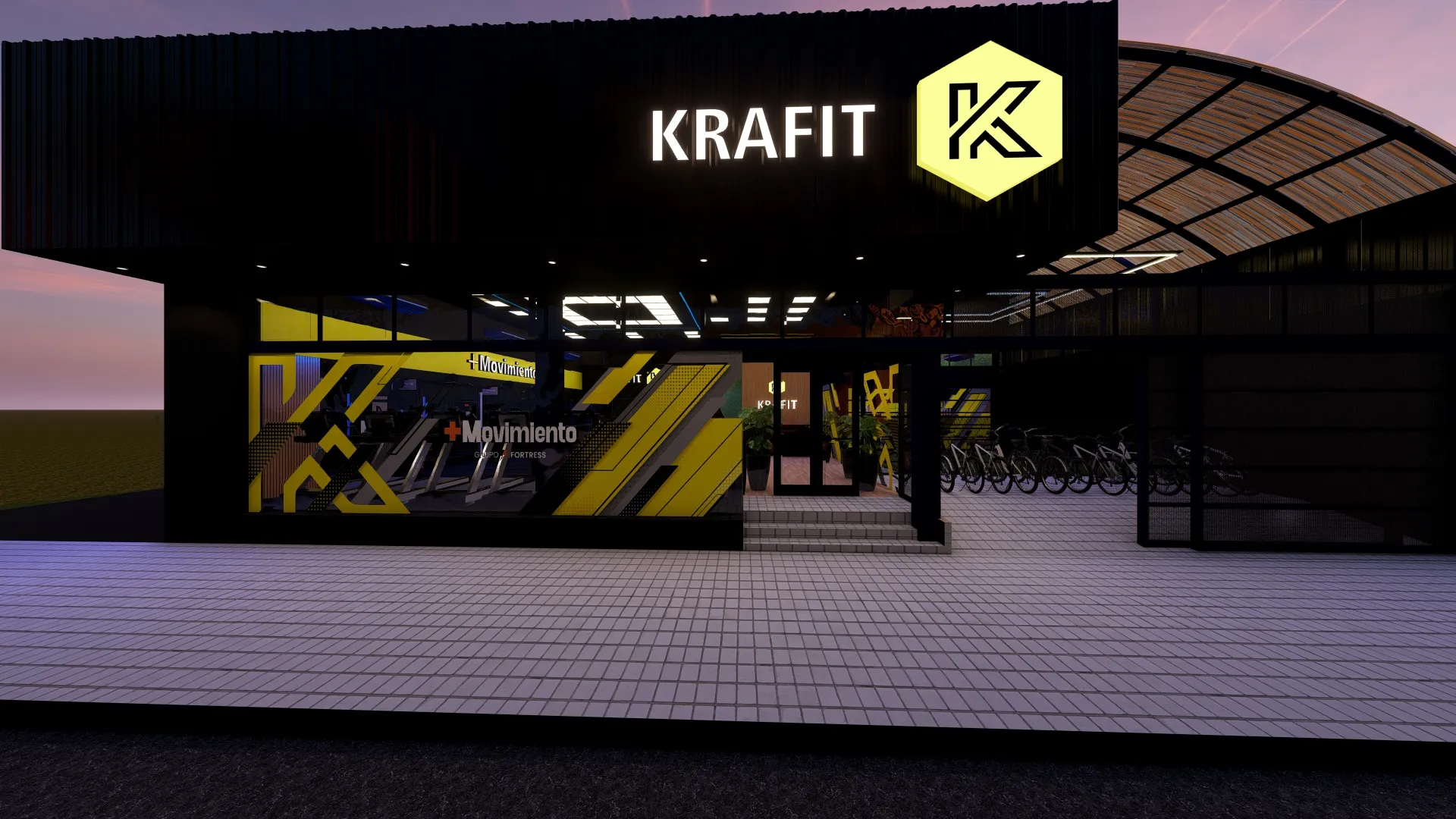 Render de fachada de gimnasio